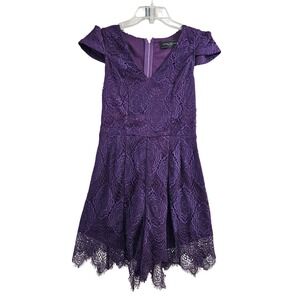 Akira Chicago Romper Womens Medium Purple Floral Lace Cap Sleeve V-Neck LJS8248H